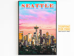Poster di Seattle • Arte murale stampabile per viaggiatori del mondo • Rosa arancione colorato • Stampa retrò vibrante • Regalo di viaggio negli Stati Uniti • Download digitale