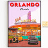 Poster stampabile di Orlando, regalo per parco a tema della Florida, Mel's Drive-In, arte murale di un ristorante vintage, stampa di viaggio negli USA, download retrò anni '70