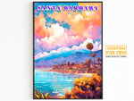 Santa Barbara stampabile, tramonto color pastello, poster colorato della California, poster di viaggio nel mondo, poster retrò vibrante, poster retrò estetico